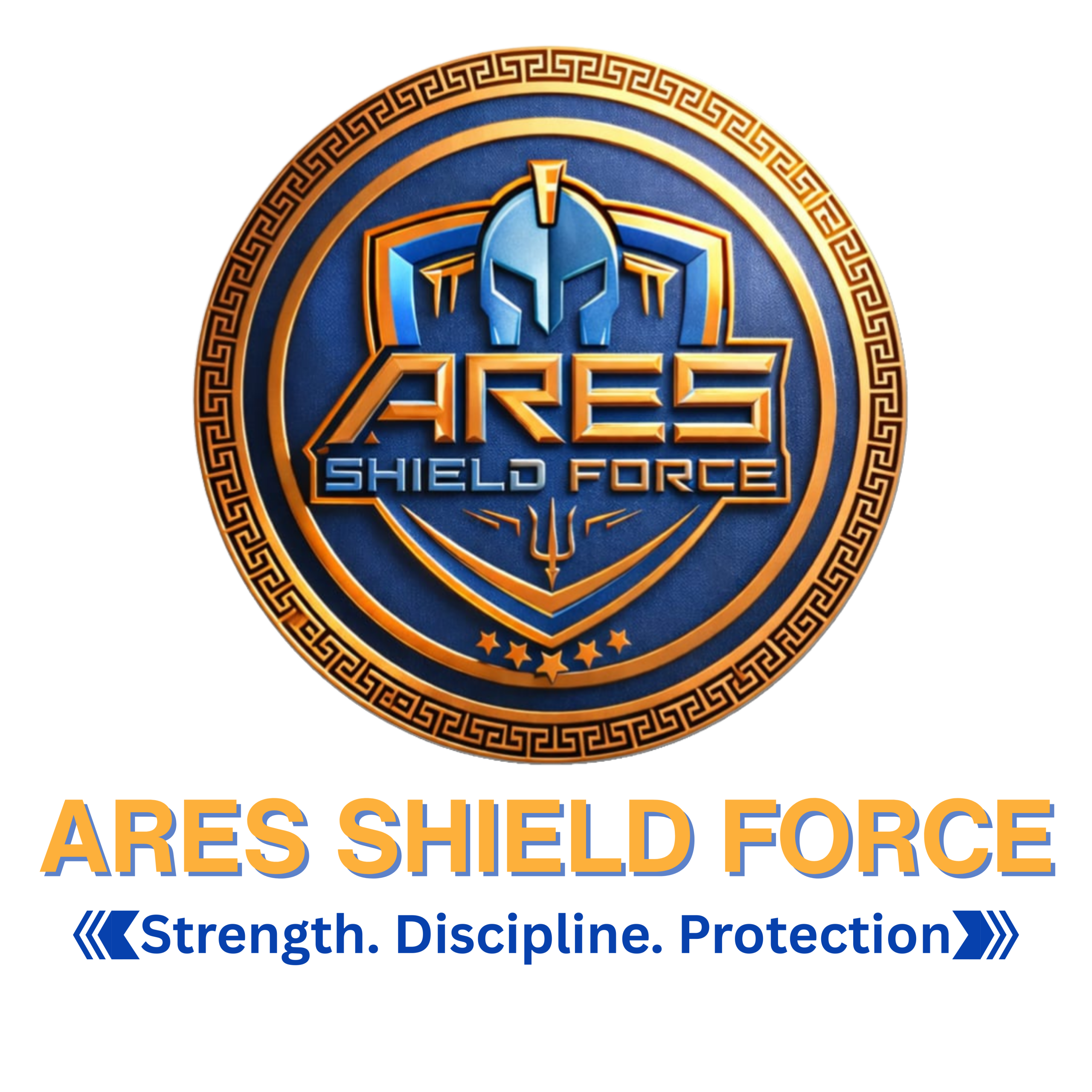 ARES Shield Force logo featuring a Spartan helmet inside a shield, rendered in metallic blue and bronze.